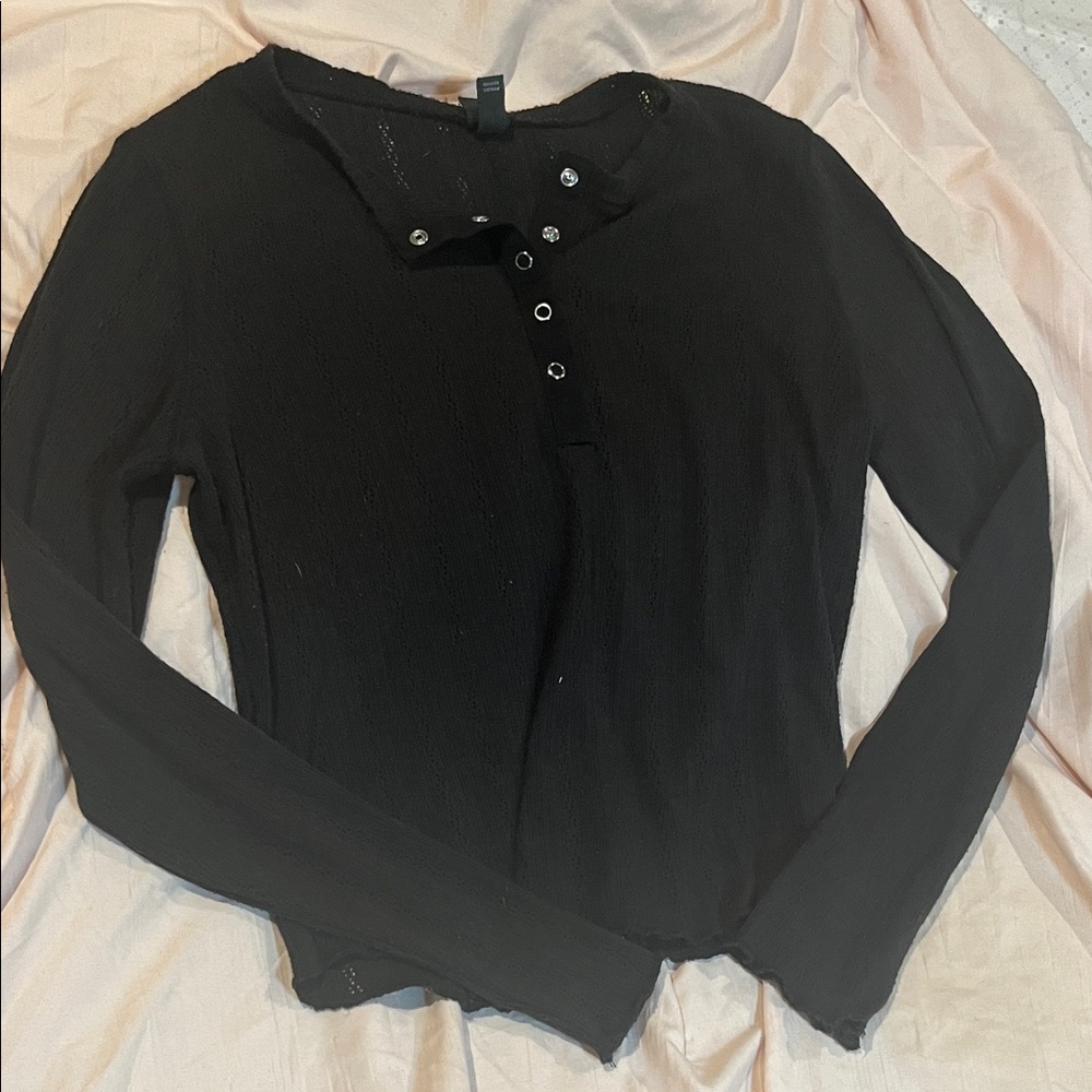 Wild Fable Black Long Sleeve Top with Button Detail